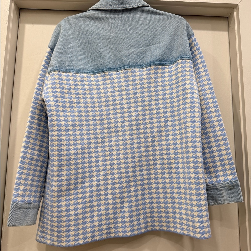 Sandro Blue and White Houndstooth Denim Jacket - Picture 6 of 6
